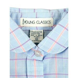 Young Classics Girls Dress Shirt Blue Purple Pink Plaid  size 10 JH1448